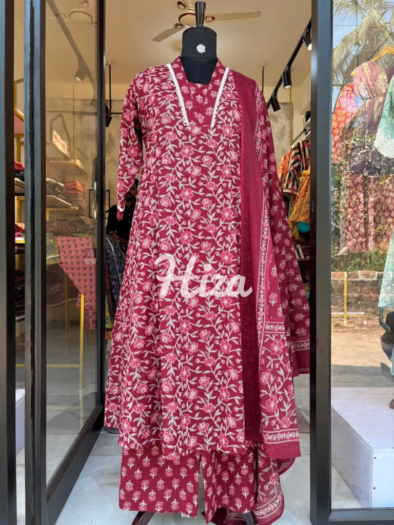 a cotton full set maternity wear include bottom shwal and kurthi
