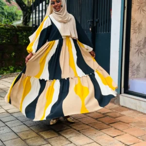 A women wearing a luxury two layer nursing gown online maternity wear in kerala